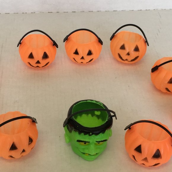 Vintage plastic little pumpkin jack o lantern frankenstein candy holder lot - Picture 1 of 11
